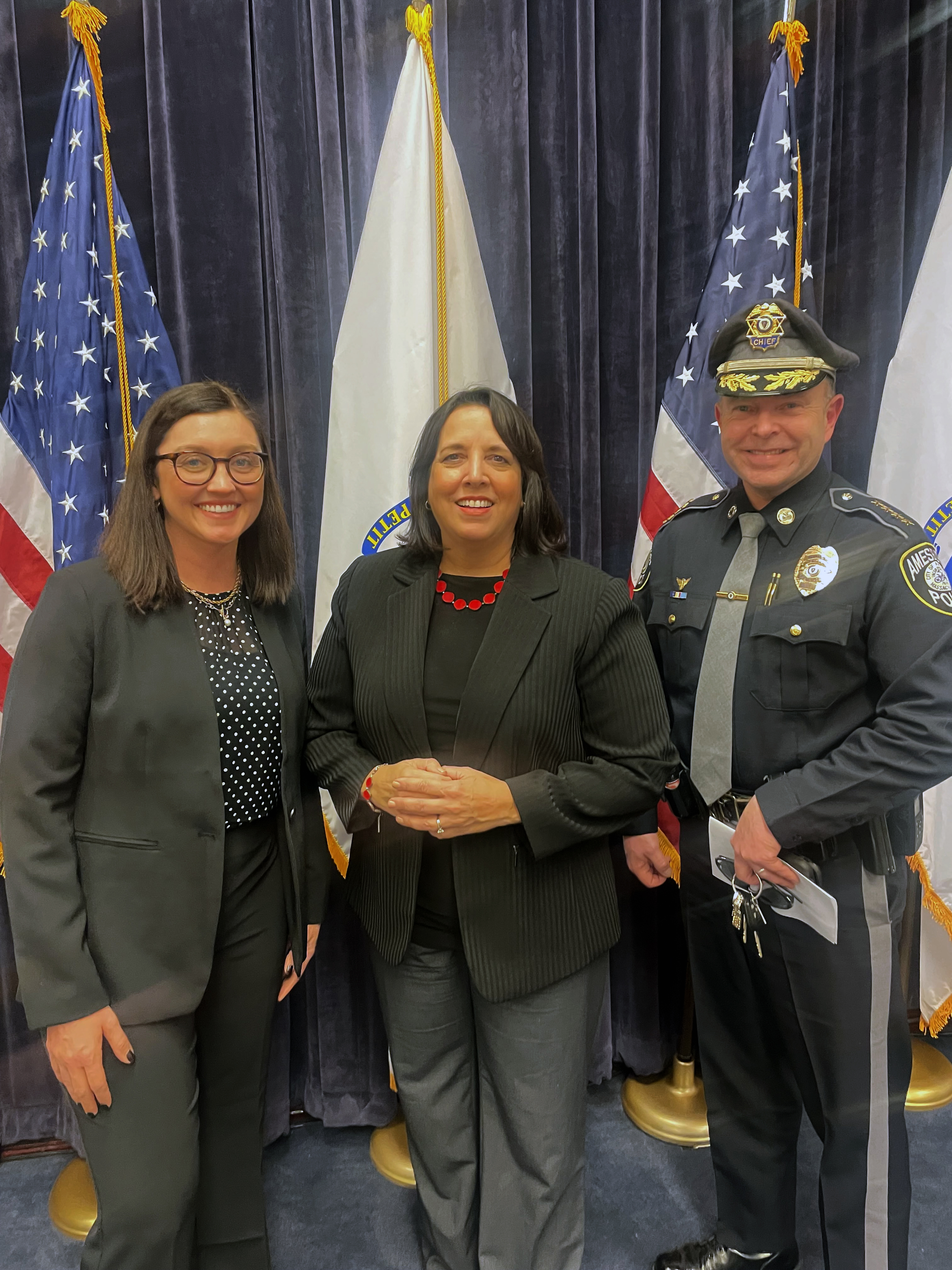 Mayor Gove with Lieutenant Governor Driscoll and Police Chief Bailey