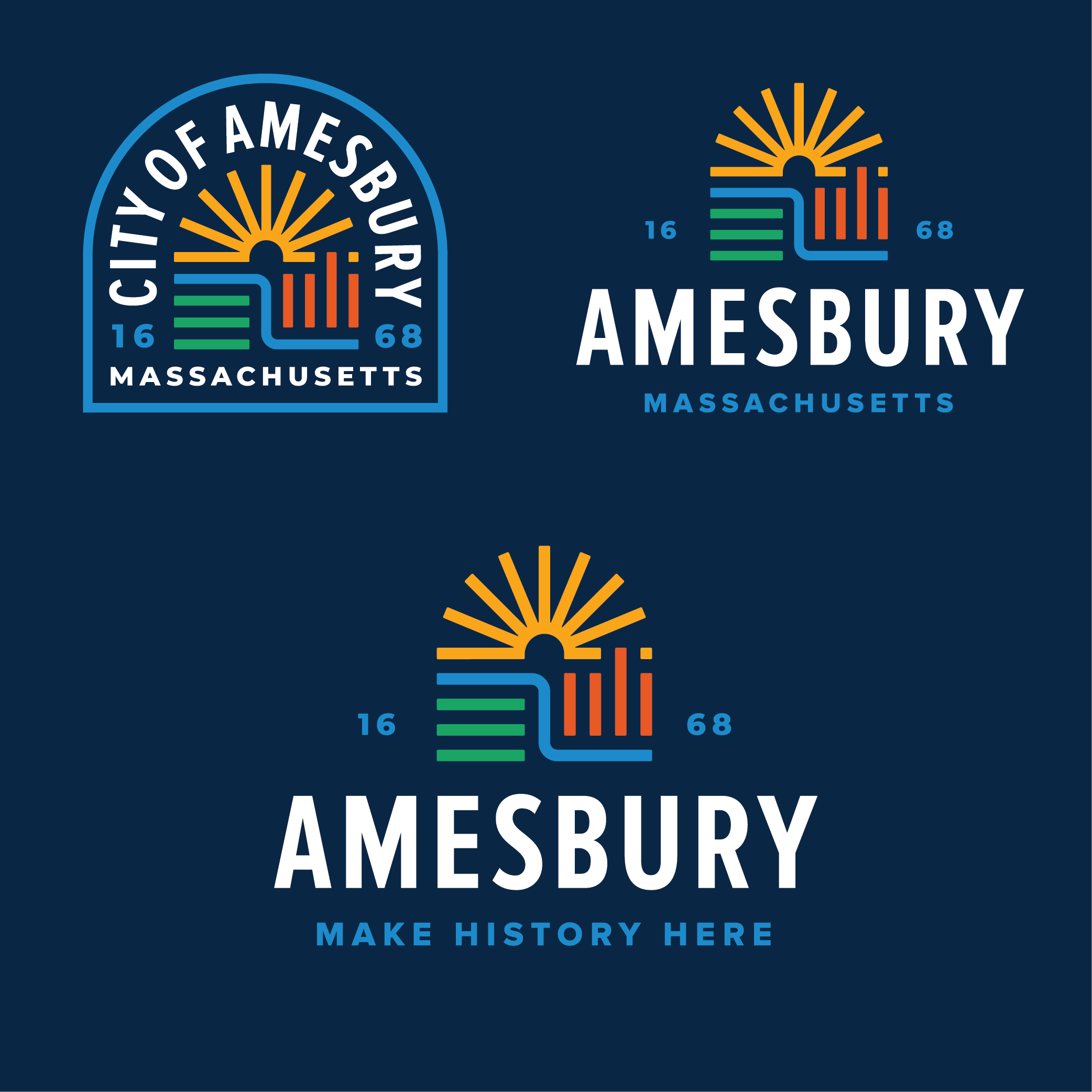 A  collage of the 3 different versions of the city logo. 
