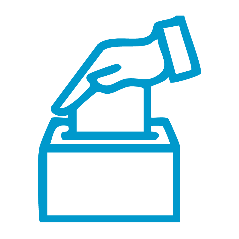 Election Icon of a hand submitting a ballot.