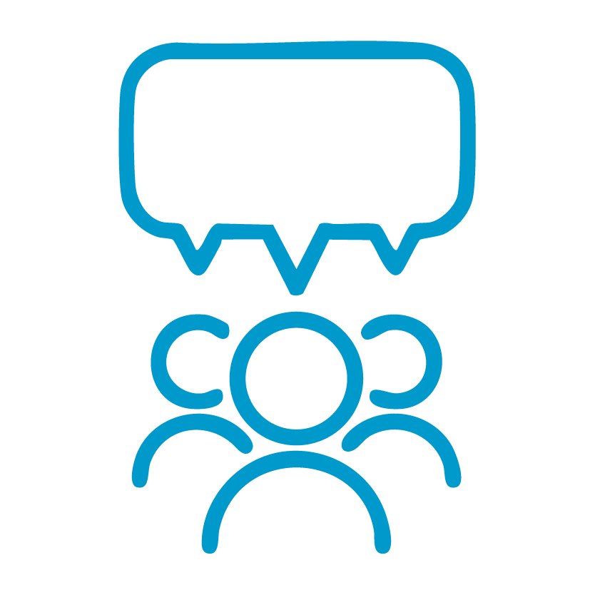 Icon of community members looking at a presentation board. 