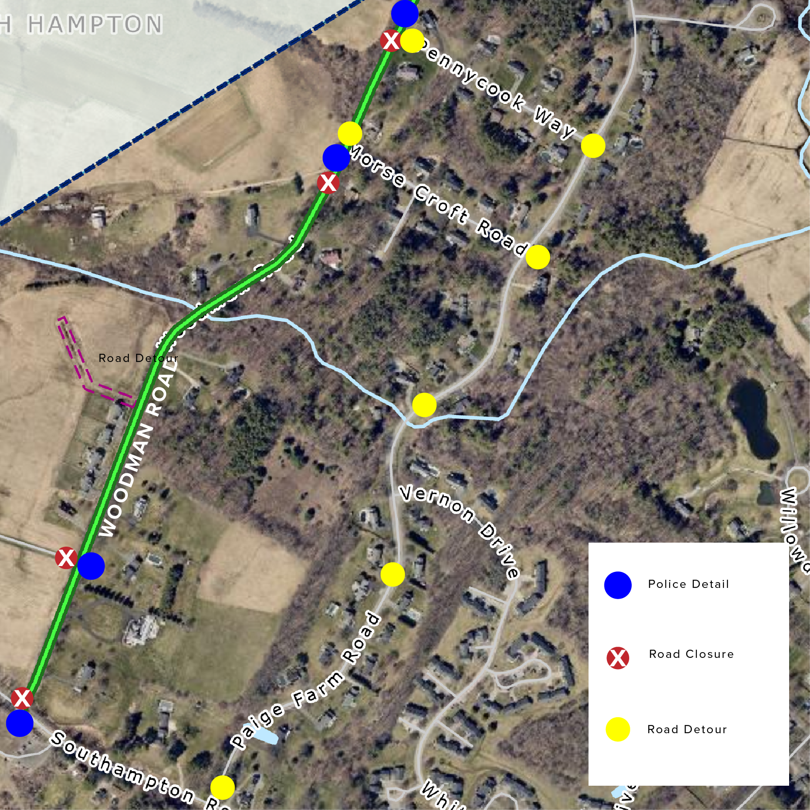 Woodman Road Traffic patterns for paving